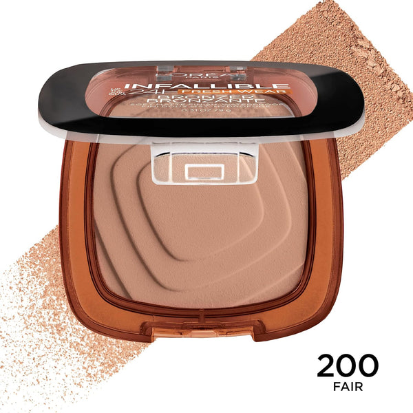 L'Oreal Paris Infallible up to 24H Fresh Wear Soft Matte Longwear Bronzer. Waterproof, Heatproof, Transfer, Humidity and Sweatproof, Fair, 0.31 Oz