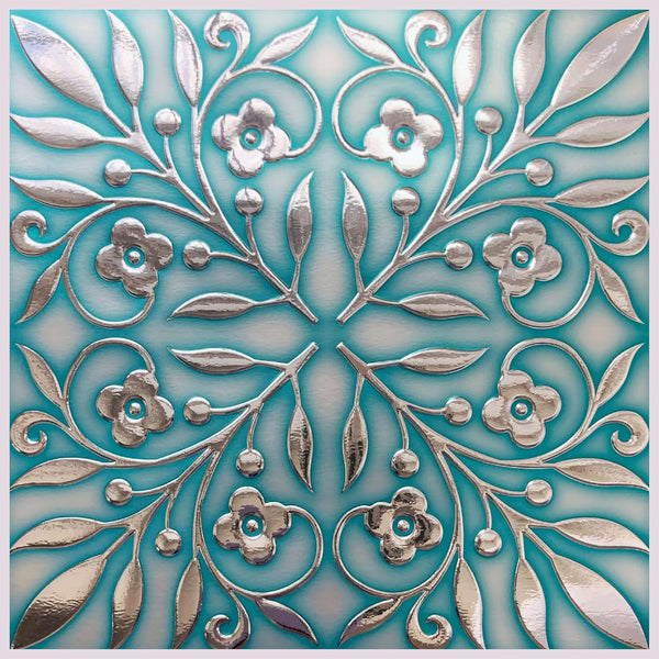 Main Street Peel and Stick Wallpaper Tiles, Teal & Silver Leaves, 24-Pack | 8"x8" tiles, covers 10.67 sq ft. Peel-and-stick paper, no extra