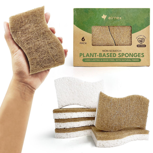 Natural Kitchen Sponges Pack of 6 - Cellulose and Coconut Husk Dishwashing Spong
