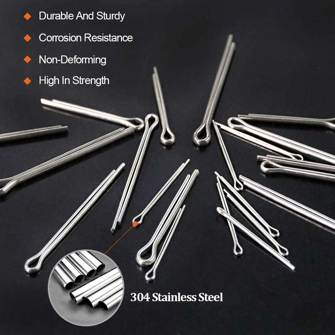 110Pcs 6 Sizes 304 Stainless Steel Cotter Pin Clip Key Fastener Fitting Assortment Kit for Automotive Mechanics Small Engine Repair