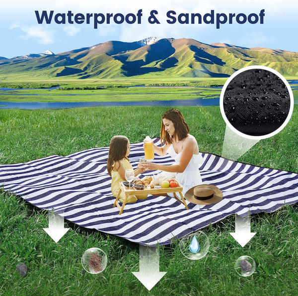 Sapsisel 80”X 80” Picnic Blanket Extra Large, Waterproof and Foldable Beach Blanket, 3-Layer Outdoor Blanket for 6 to 8 Adults, for Camping, Park,