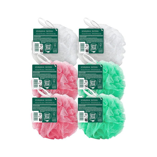 EcoTools 6 Pack Exfoliating EcoPouf, Shower Loofah Scrubs & Cleanses, Pouf with Recycled Netting, Exfoliation Removes Dead Skin, Bath Accessory,