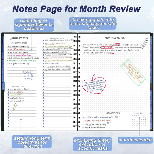 Monthly Planner 2026-2027 (7.4'' x 9.6''), 18 Months Calendar Book from Jul 2026-Dec 2027, 2026 Agenda Planner with Tabs & Pocket, 120GSM Paper,