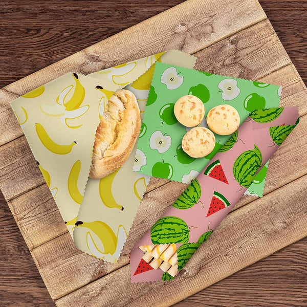 Akeeko Reusable Beeswax Food Wraps - Assorted 12 Pack, Reusable, Plastic-Free Food Storage, Sustainable Gifts, 3 Sizes (6S,4M,2L) Assorted Fruits II