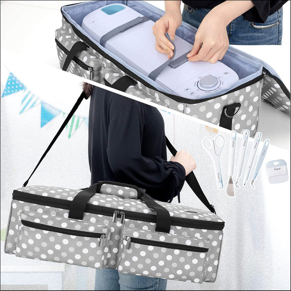 LUXJA Carrying Bag Compatible with Cricut Explore Air and Maker, Gray Dots | Tote Bag Compatible with Cricut Explore Air, Silhouette Cameo 4 and