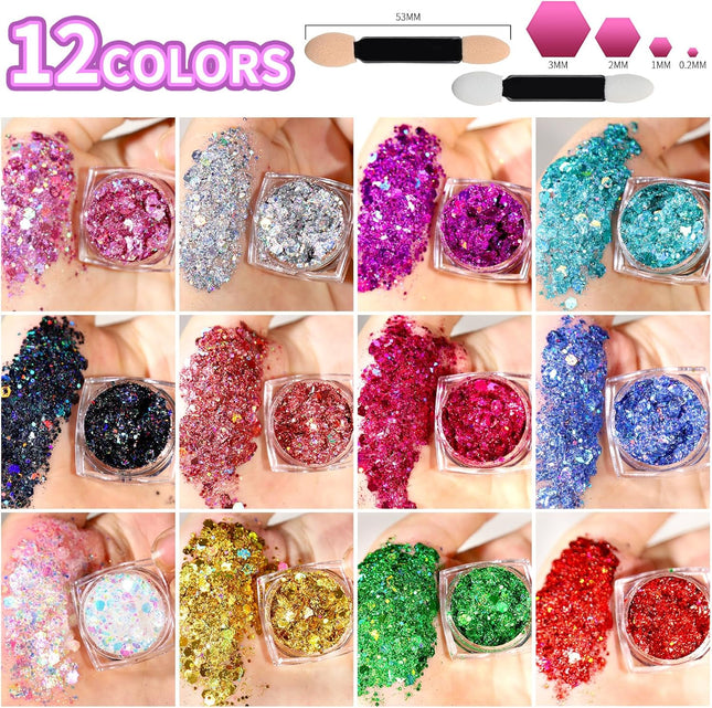 Teenitor Body Glitter Face Glitter Makeup Festival Glitter, 12 Colors Face and B