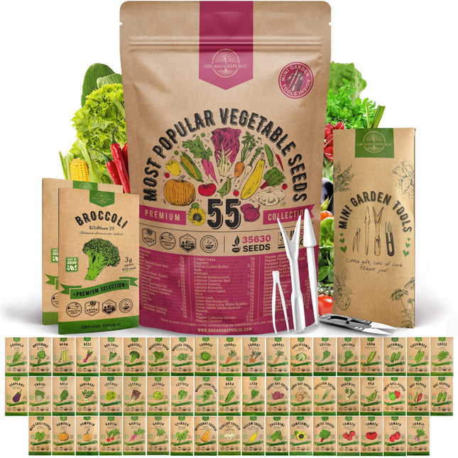 55 Vegetable Seeds Variety Pack - 35,600+ Non-Gmo Heirloom Seeds for Planting Vegetables and Fruits in Individual Seed P