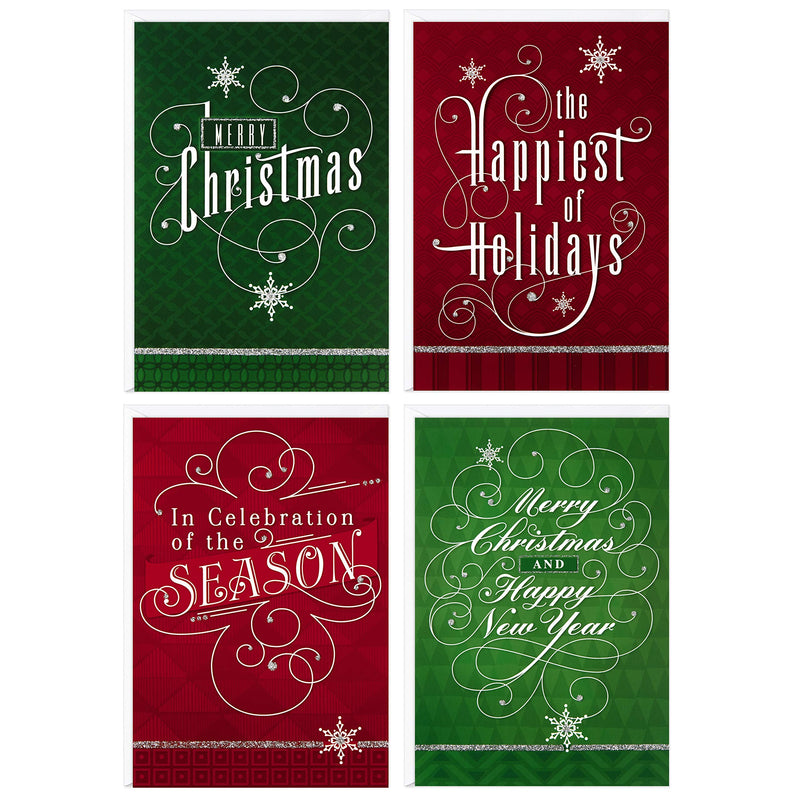 Hallmark Image Arts Christmas Boxed Cards Assortment, Elegant Lettering (4 Designs, 24 Cards with Envelopes) Red and Green Elegant Lettering