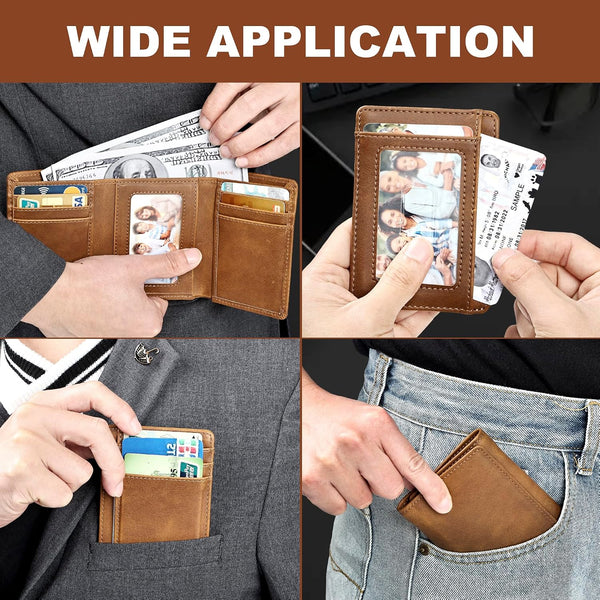Trifold Wallet for Men Wallets with 8 Card Slot and 2 Money Pocket and 1 Clear Windows Slot + 1 Slim Card Pocket for Credit Card with 6 Card Slot