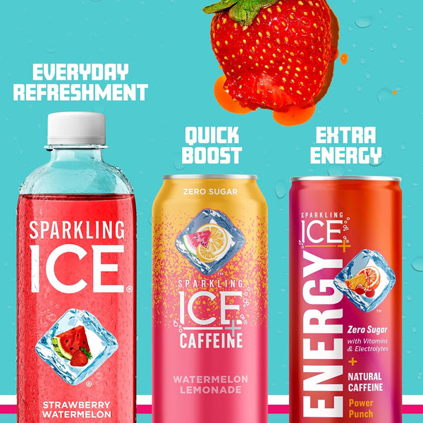 Sparkling Ice Blue Variety Pack, Zero Sugar Sparkling Water, with Vitamins and Antioxidants, 17 fl oz, 12 count (Classic Lemonade, Strawberry