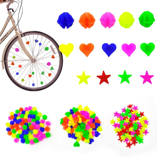 210 Pcs Bike Wheel Spokes Beads, Colorful Plastic Clip Beads Bicycle Bike Spoke Decorations, Children'S Bike Spokes Accessoriess Wheel Decorations Covers for Kids Girls, Assorted Color and 3 Shapes