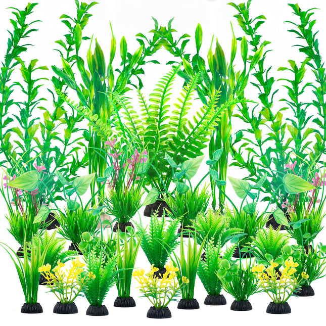 Ameliade Aquarium Artificial Green Plastic Plants Decorations 26 PCS Large Fish Tank Accessories Goldfish Betta Tank Dec