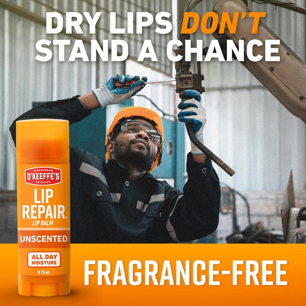O'Keeffe'S Lip Repair Unscented Lip Balm for Dry, Cracked Lips - Stick (Twin Pack) - Moisturizer for Very Dry Lips