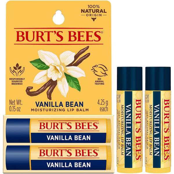 Burt's Bees Lip Balm - Vanilla Bean, Lip Moisturizer With Responsibly Sourced Beeswax, Tint-Free, Natural Origin Conditioning Treatment, 2 Tubes,