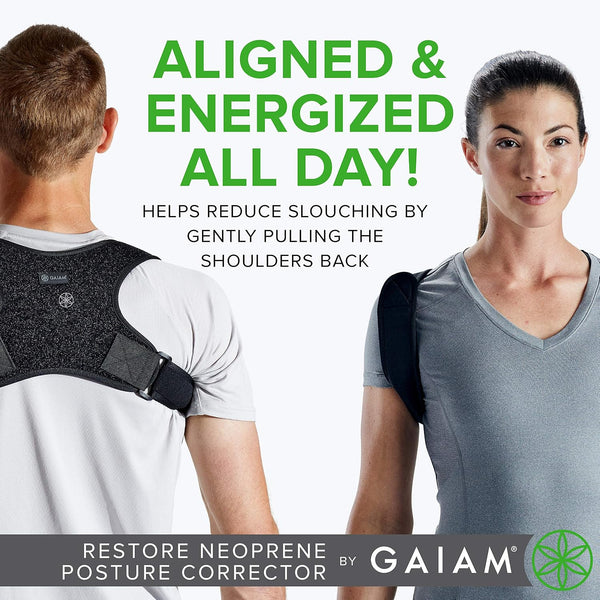 Gaiam Restore Posture Corrector for Women & Men - Back Straightener Adjustable Straps Compact Brace Support for Clavicle, Neck, Shoulder,