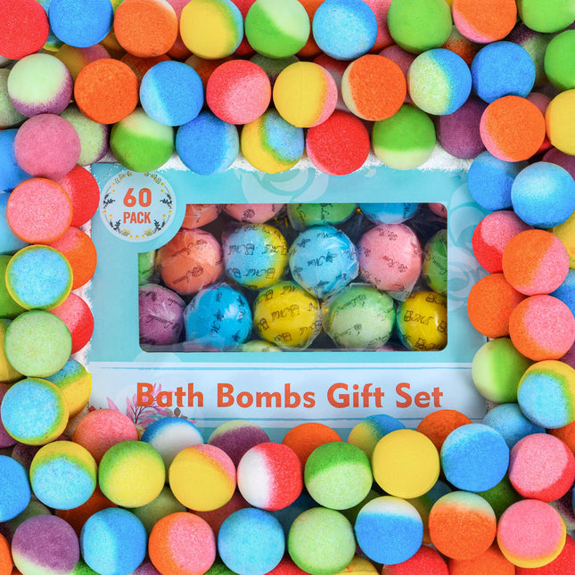 60 Pcs Bath Bombs Set - Massive Quantity Natural Bath Bombs for Kids/Women/Men Individually Wrapped Handmade Organic Bat