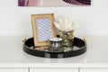 Kate and Laurel Caspen Round Cut Out Pattern Decorative Tray with Gold Metal Handles, Black 15.5" Black