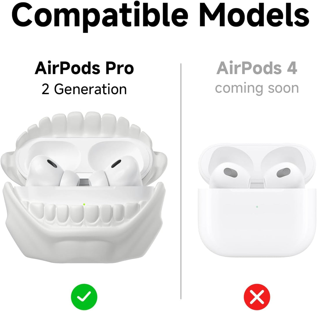 For Airpods Pro 2Nd Generation Case, Unique Funny Teeth Design, Soft Silicone Shell, Compatible with Wireless Charging (Star White)