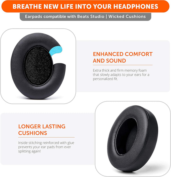 WC PadZ Studio 2 & 3 - Ear Pads for Beats Studio 2, 3 Wired & Wireless Black