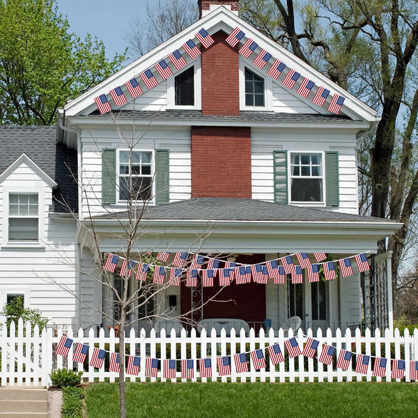 52FT 4th of July Decorations Outdoor, 50 PCS Fourth of July Banner, 5.5 x 8.2 Inches American String Flag Banner for Patriotic Independence Day