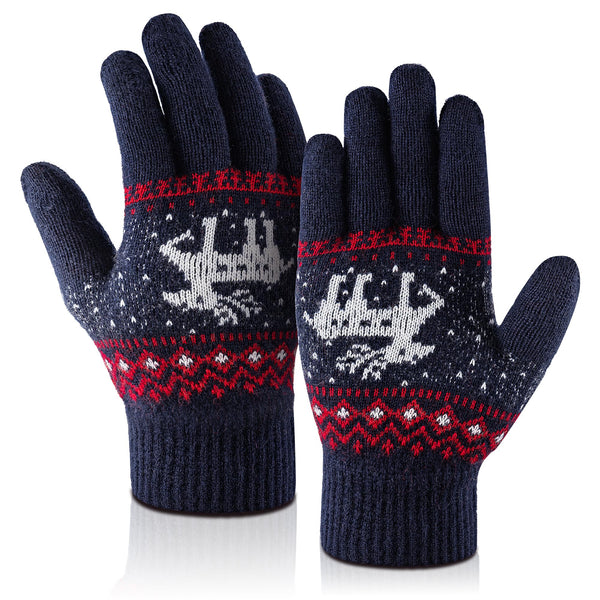 Winter Gloves Women Wool Warm and Cozy Mittens Women Elastic Knit Thermal for Outdoor Activities,Christmas Gift Navy Blue