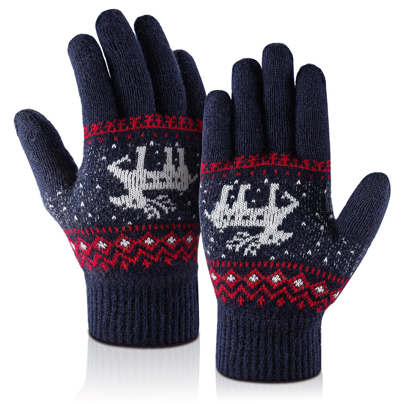 Winter Gloves Women Wool Warm and Cozy Mittens Women Elastic Knit Thermal for Outdoor Activities,Christmas Gift Navy Blue