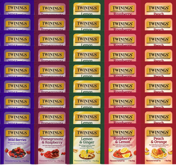 Twinings Fruity Herbal Caffeine- Free Tea Bag Sampler Variety (Pack of 45) Ã¢ÂÂ Perfect Gourmet Gift Set