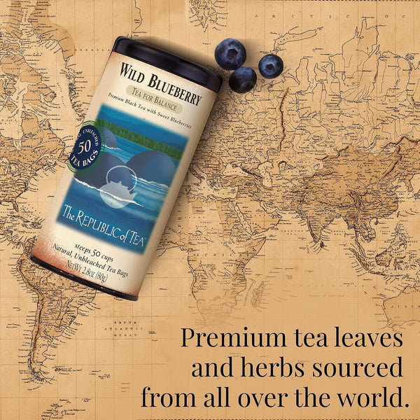 The Republic of Tea Wild Blueberry Black Tea, Naturally Caffeinated, 50 Ct 50 Count (Pack of 1)