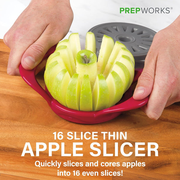 PrepWorks Apple Slicer and Corer, Attached Safety Cover, Cuts 16 Thin Apple Slices, Red Red 16 Slice