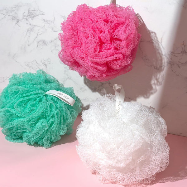EcoTools 6 Pack Exfoliating EcoPouf, Shower Loofah Scrubs & Cleanses, Pouf with Recycled Netting, Exfoliation Removes Dead Skin, Bath Accessory,