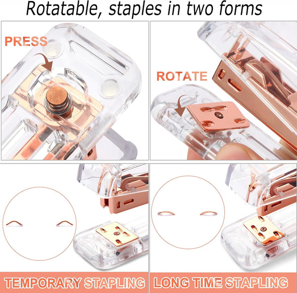 Famassi Rose Gold Desk Accessories，Office Supplies Set Acrylic Stapler Set Staple Remover, Tape Holder, 2 Ballpoint Pen, Scissor, Binder/Paper