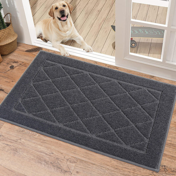 BEQHAUSE Dirt Trapper Door Mat 20" x 32", Doormat Non-Slip, Dark Grey | Entryway Rugs Washable, Dog Door Mat Stain Resistant and Absorbent Welcome