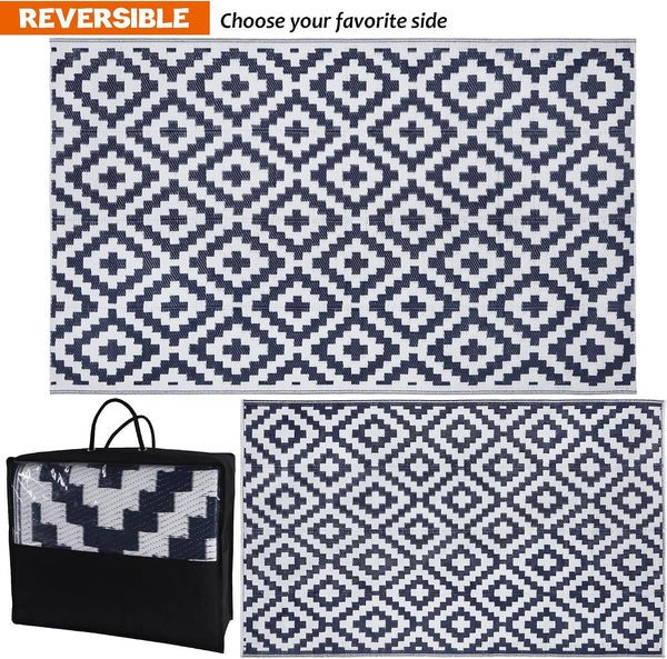 SAND MINE Reversible Mats, Plastic Straw Rug, Modern Area Rug, Large Floor Mat and Rug for Outdoors, RV, Patio, Backyard, Deck, Picnic, Beach,
