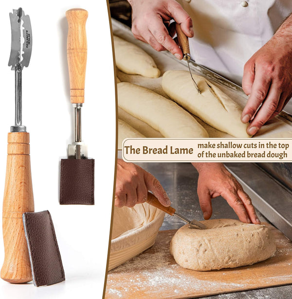 CRISS ELITE 11" Oval Banneton Proofing Basket Set of 2 - Sourdough Starter Kit with Bread Lame, Danish Whisk, Metal & Bowl Scrapers, Cleaning
