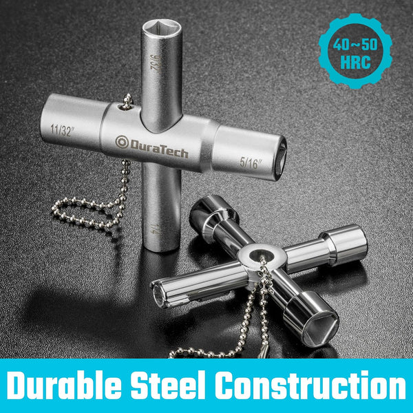DURATECH 4 Way Sillcock Key Set, Utility Key, Multi-functional Water Key, 2-Pack, for Valve, Faucet, and Spigots | Utility Key, Water Key, Chrome