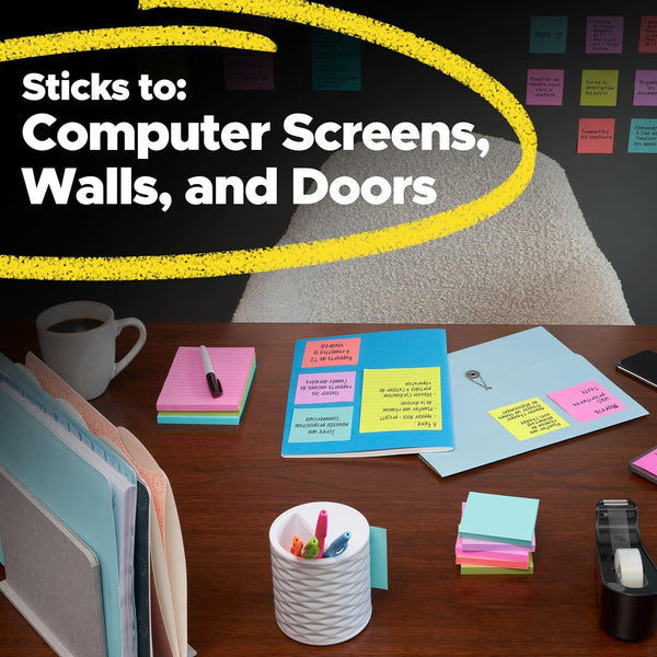 Post-it Super Sticky Notes, 4 x 4 in, Neon Fizz, 6 Lined Pads | School Supplies and Oﬃce Supplies, 2X the Sticking Power 4" x 4"