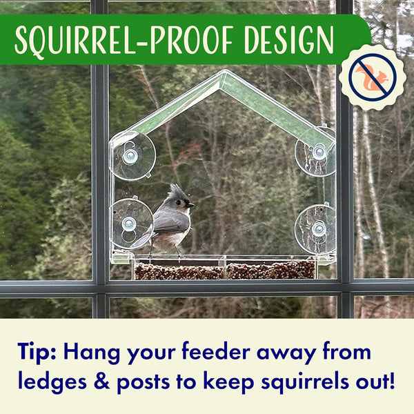 Window Bird Feeder with Strong Suction Cups, Clear Window Feeders for Outside - Transparent Bird House, Balcony Glass Mount, Acrylic Cat, Kids &