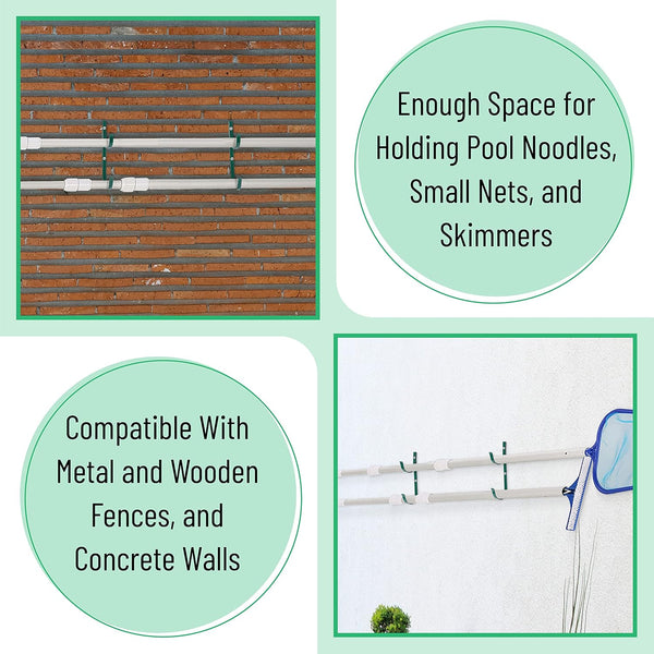 UNCO Pool Pole Hanger - 2 Pack, Pool Equipment Hooks for Poles and Hose, Accessories 2 Pack Green