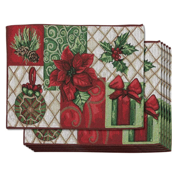 Juvale Rectangular Cloth Placemats - Durable Polyester Poinsettia Table Mats - Easy-Care Poinsettia Placemats - Versatile 6-Piece Indoor & Outdoor