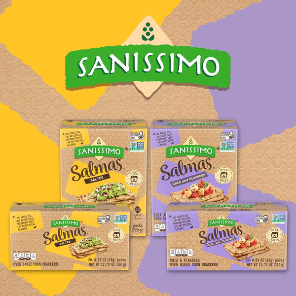 Sanissimo Salmas Salted, 20 packs of 3 Crackers, Oven Baked Corn Crackers, Gluten Free, Non GMO, Kosher Certified Salted (20PK)