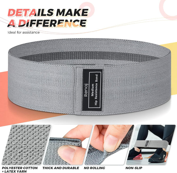 Fabric Resistance Bands for Working Out, 3-Set Exercise Loops for Home Gym Black