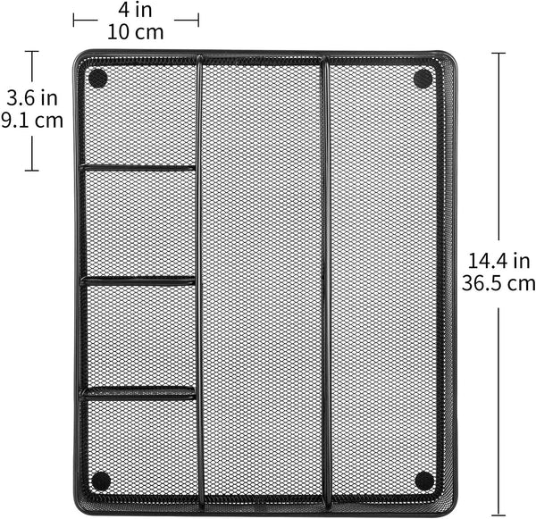 Amazon Basics Metal Mesh Desk Organizer with 6 Compartments, Anti-Slip Pen Holder Storage Tray for Office Supplies and Home, Black 1