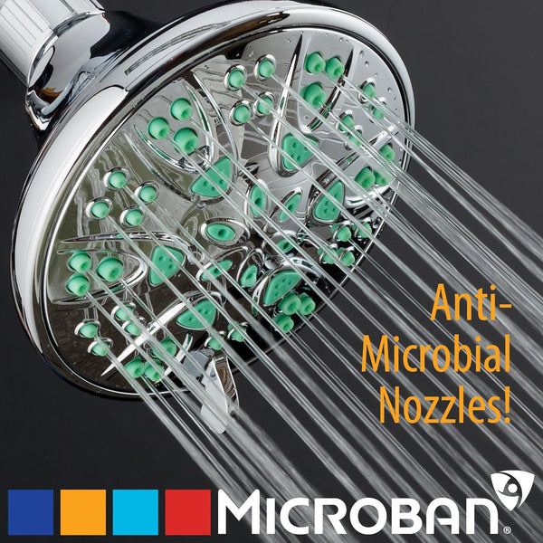 AquaDance Antimicrobial – Anti-Clog High-Pressure 6-Setting Shower Head with Microban Nozzle Protection from Growth of Mold, Mildew & Bacteria for