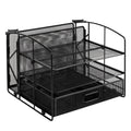 Amazon Basics Sturdy Rectangular Desktop Organizer with 3 Trays, Sliding Drawer and Hanging File Holder for Office Supplies, Black