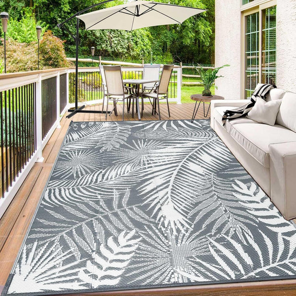 Outdoor Plastic Straw Rug - 6x9Ft Waterproof Reversible Patio Mat for Deck, Beach, RV, Camper, Backyard 6' x 9' (Rectangular) Cool Gray