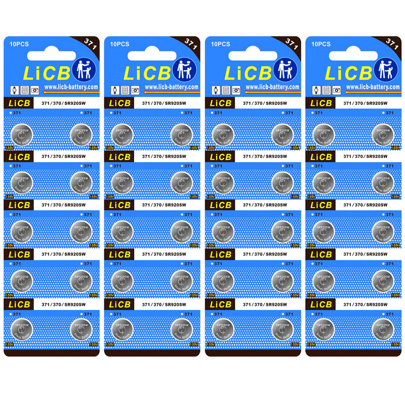 LiCB 40 Pack Watch Batteries Replacement 371 SR920SW 370 AG6,Long-Lasting & Leak-Proof,High Capacity Silver Oxide 1.55V Battery for Watch