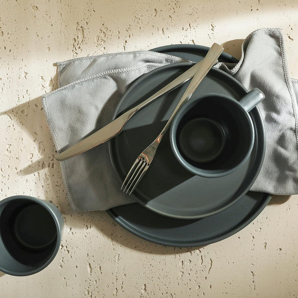 Stone Lain Coupe Stoneware Dinnerware Set, Service for 4, Gray Matte Dinnerware Set Service For 4 Gray Matte
