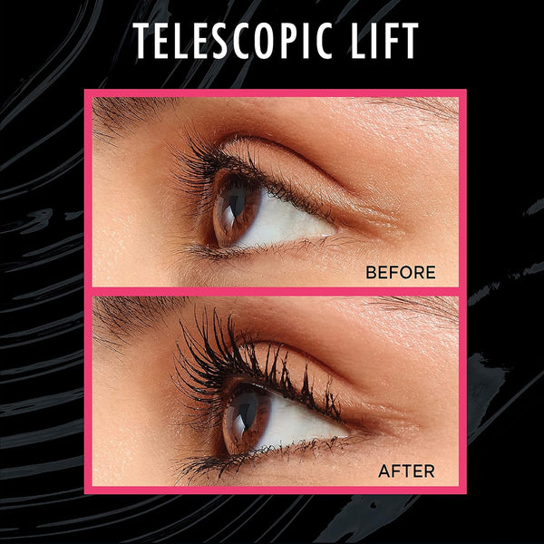 L'Oreal Paris Telescopic Lift Mascara, Lengthening and Volumizing Eye Makeup, Lash Lift with up to 36HR Wear, Washable, Blackest Black, 0.33 Fl Oz