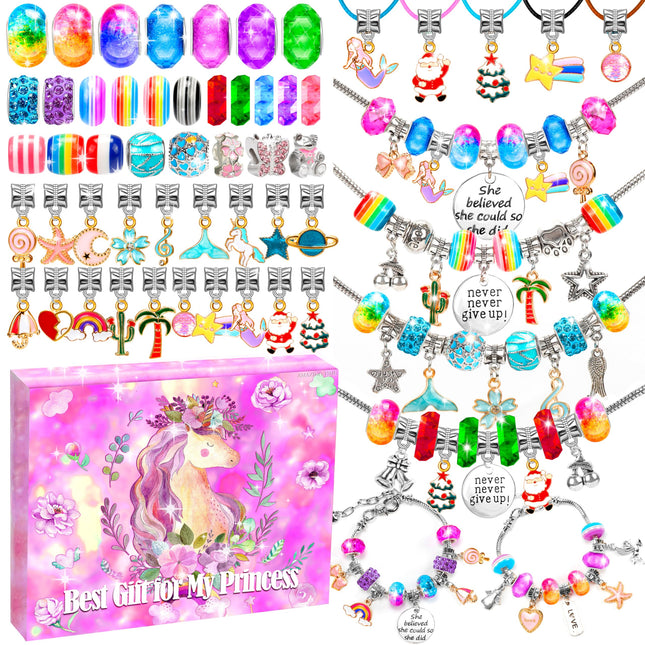 AMAZING TIME 130 Pcs Charm Bracelet Making Kit, Jewelry Toy for Girl Age 8-12 Beads Craft Set for 5 6 7 8 9 10 11 12 Yea