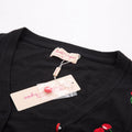 Belle Poque Women's 3/4 Sleeve V-Neck Button Down Cherries Embroidery Cropped Cardigan Sweater Coat Black X-Large
